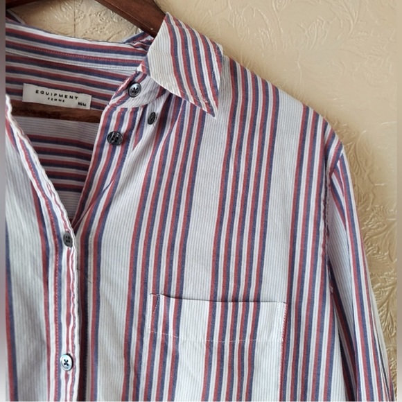 Equipment Margaux Striped Button Down Shirt 100% Cotton Red Blue Sz Medium - Picture 5 of 6